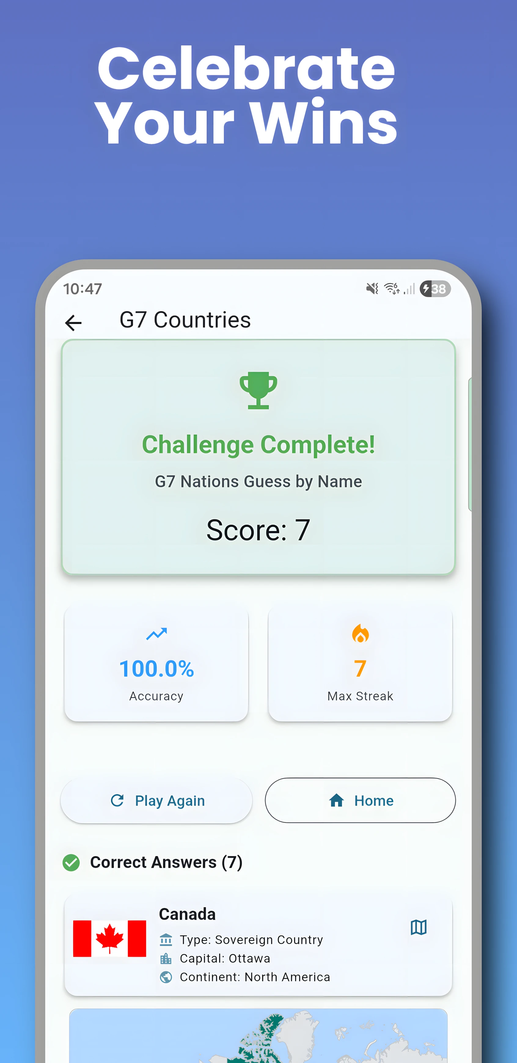 World Wonderer challenge completion screen